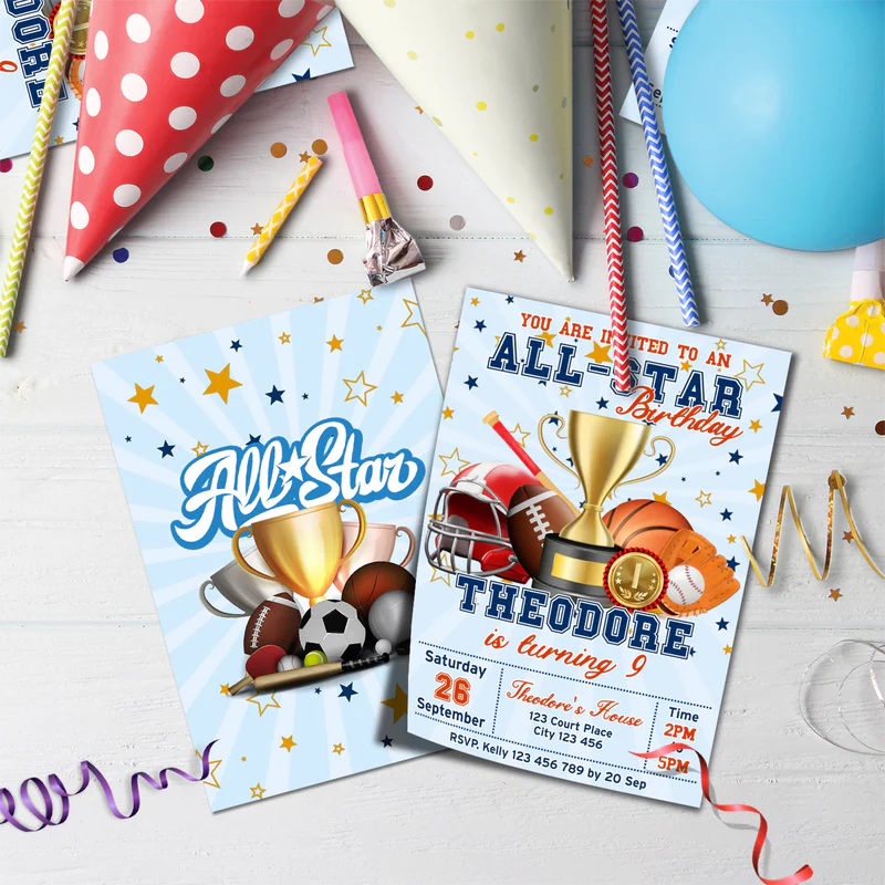 All Star Sports Birthday Decorations, MVP Sport Party Supplies, Sport Star Themed, All Star Digital Template, Editable All Star Sports Image SVG PNG