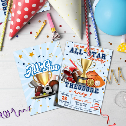 All Star Sports Birthday Decorations, MVP Sport Party Supplies, Sport Star Themed, All Star Digital Template, Editable All Star Sports Image SVG PNG
