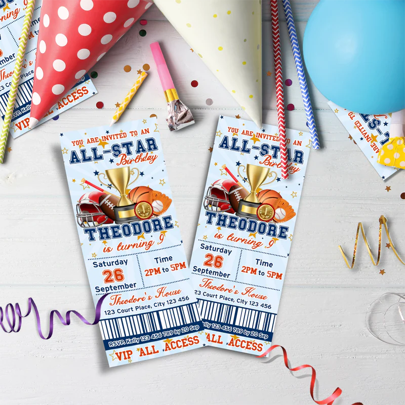 All Star Sports Birthday Decorations, MVP Sport Party Supplies, Sport Star Themed, All Star Digital Template, Editable All Star Sports Image SVG PNG