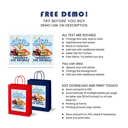 All Star Sports Goodie Bag Label Topper