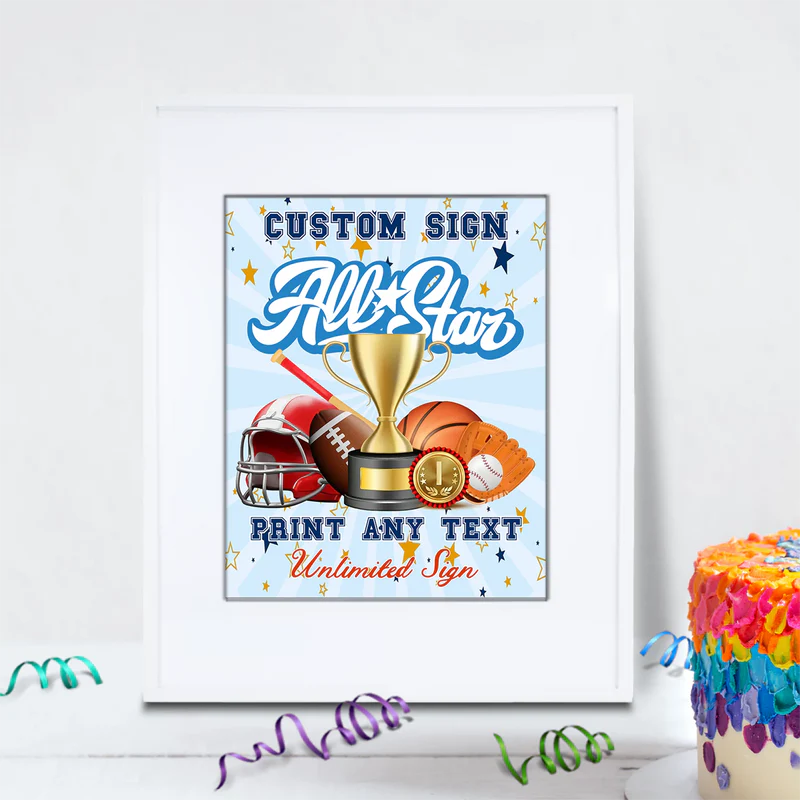 All Star Sports Birthday Decorations, MVP Sport Party Supplies, Sport Star Themed, All Star Digital Template, Editable All Star Sports Image SVG PNG