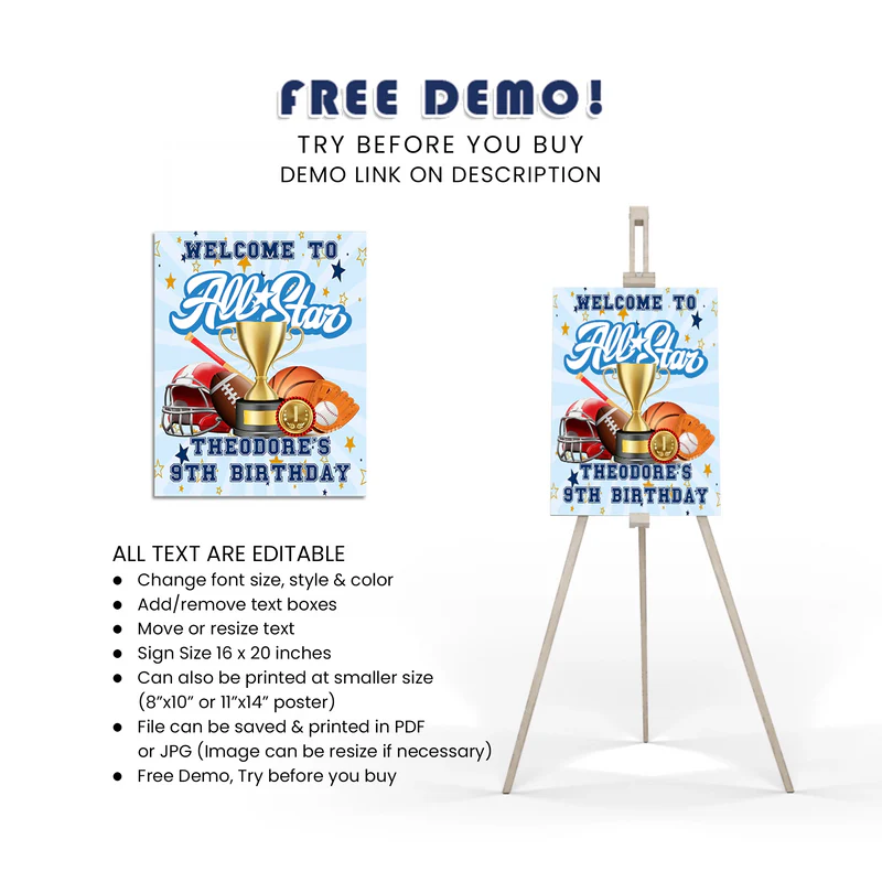 All Star Sports Welcome Sign Poster