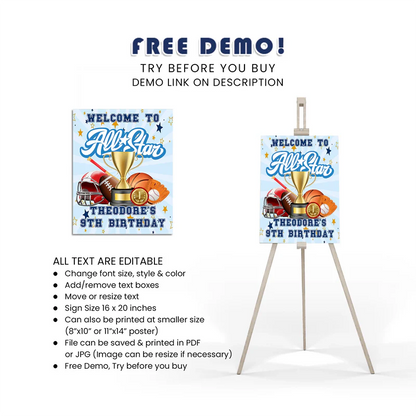 All Star Sports Welcome Sign Poster