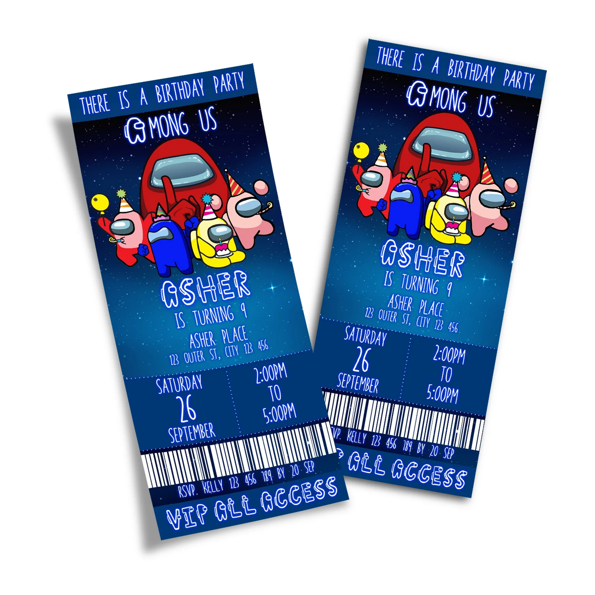 Among Us Personalized Birthday Ticket Invitations for Themed parties