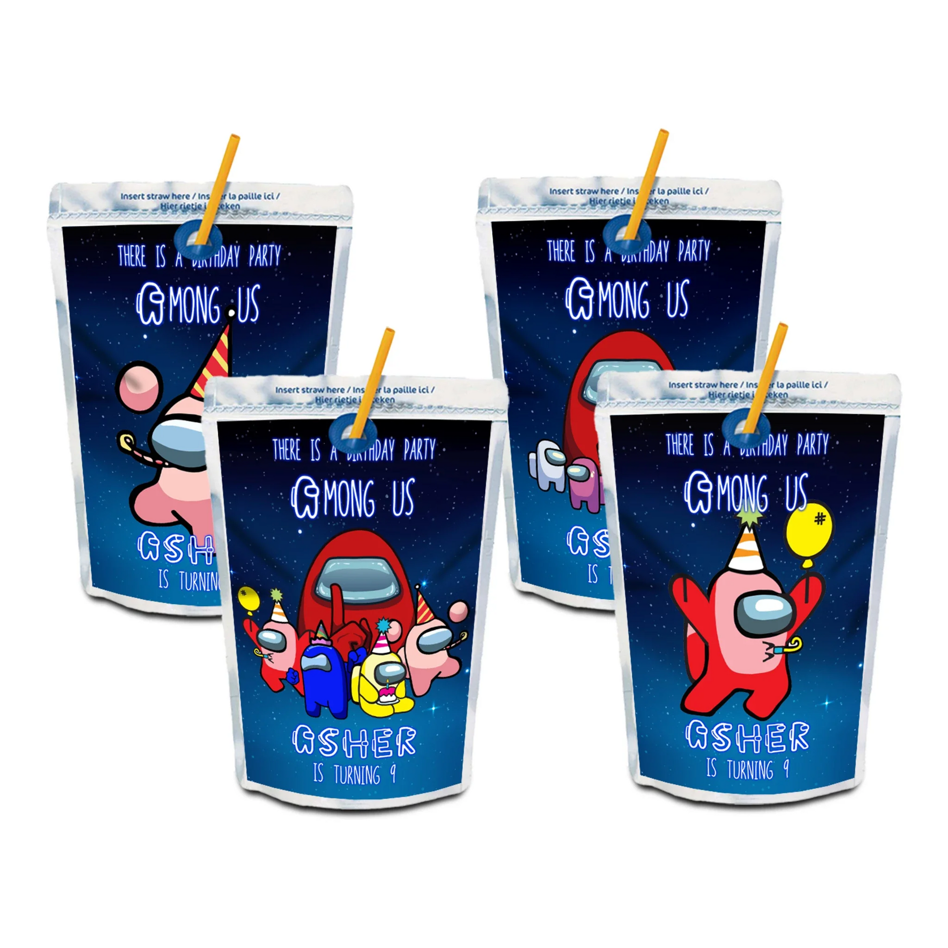 Among Us Personalized Juice Pouch Label for Birthday Party drinks