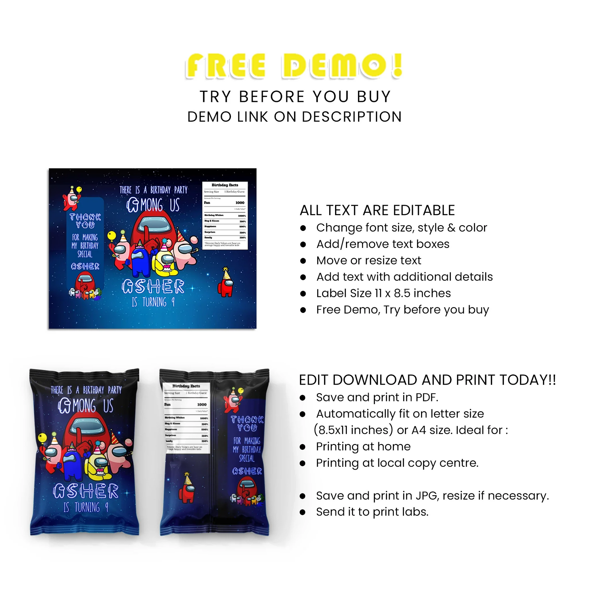 Among Us Chips Bag Label - Personalized Chips Bag Wrappers – PartyDaz