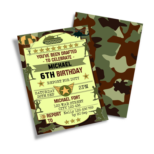 Army Personalized Birthday Card Invitations - Invite Your Troops in Style