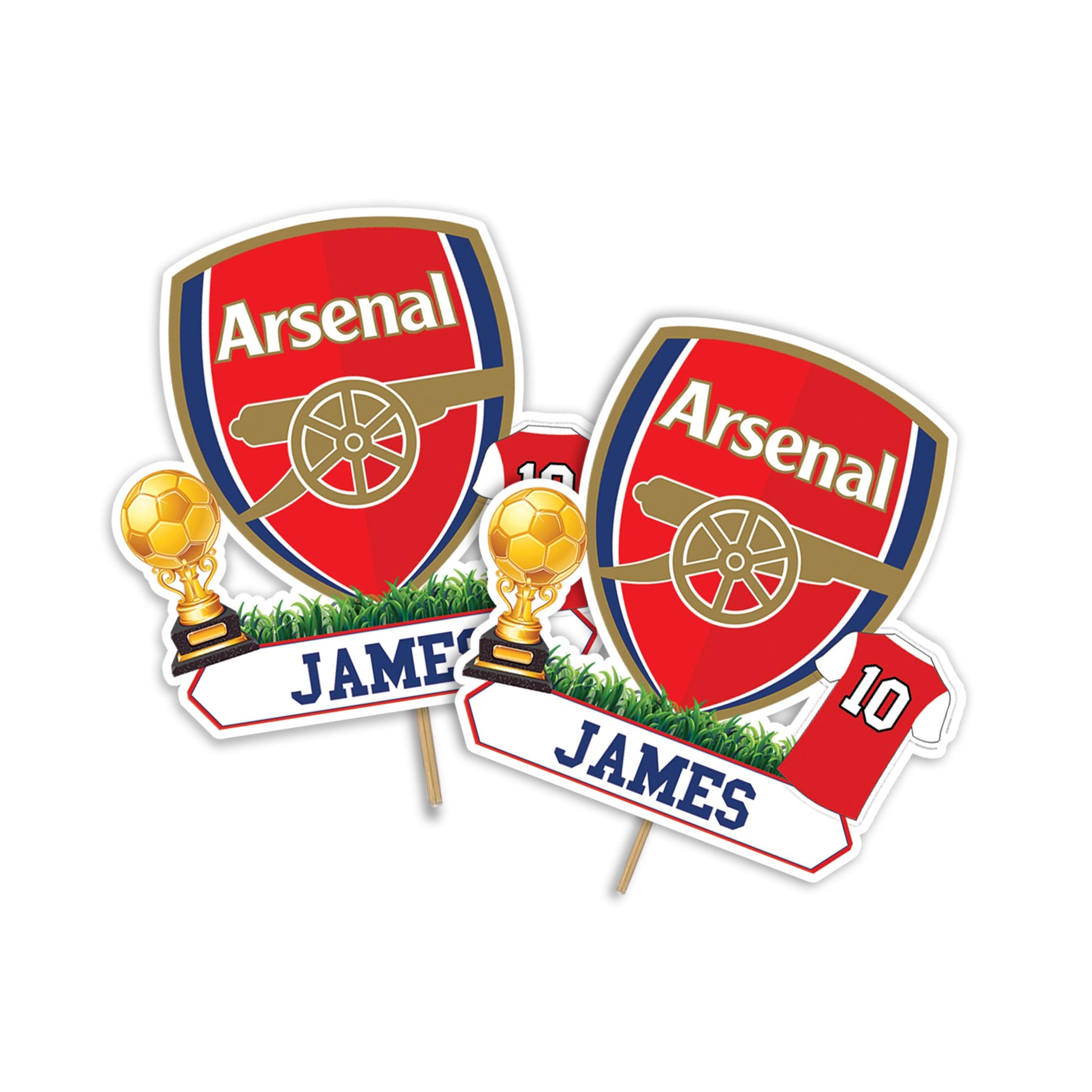 Arsenal themed personalized cake toppers