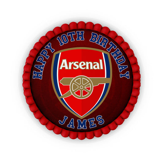 Round Arsenal themed personalized edible sheet cake images