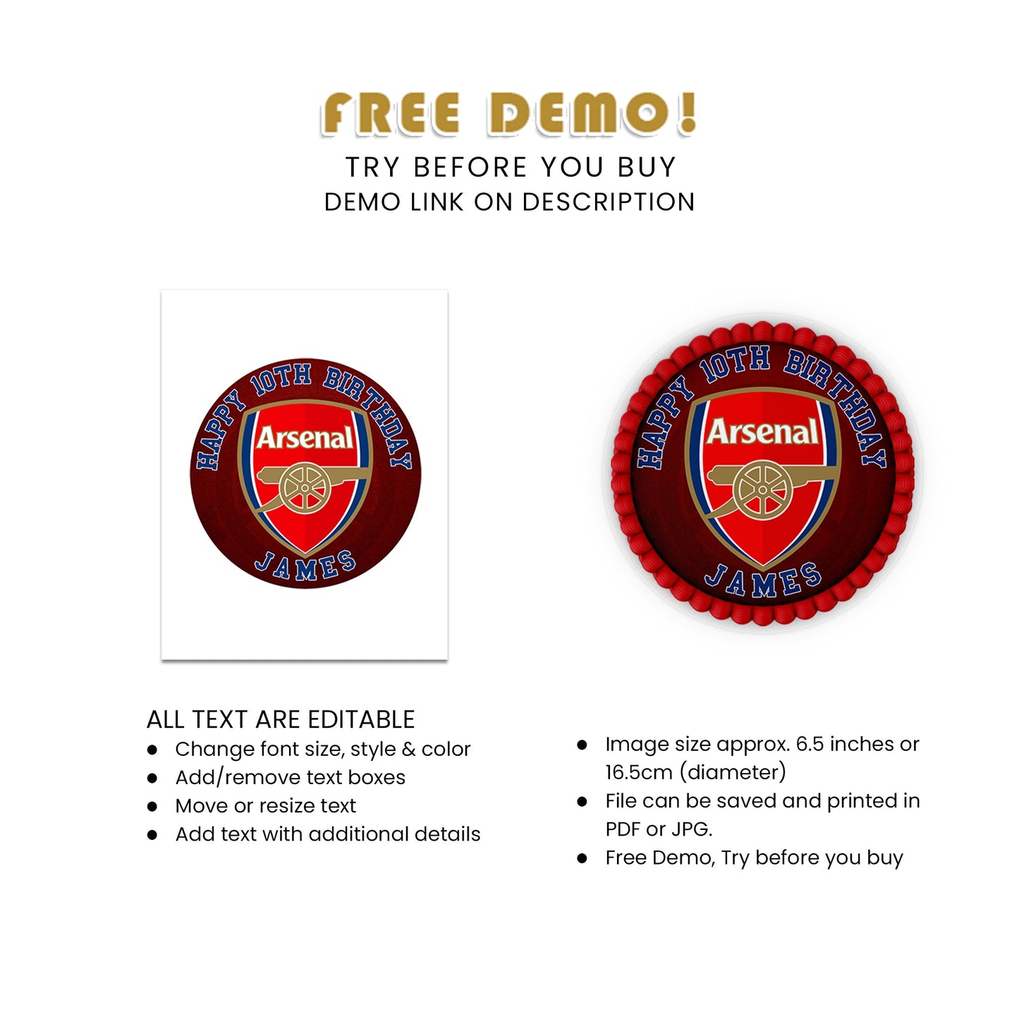 Round Arsenal Personalized Edible Sheet Cake Images - Make Your Party Unique