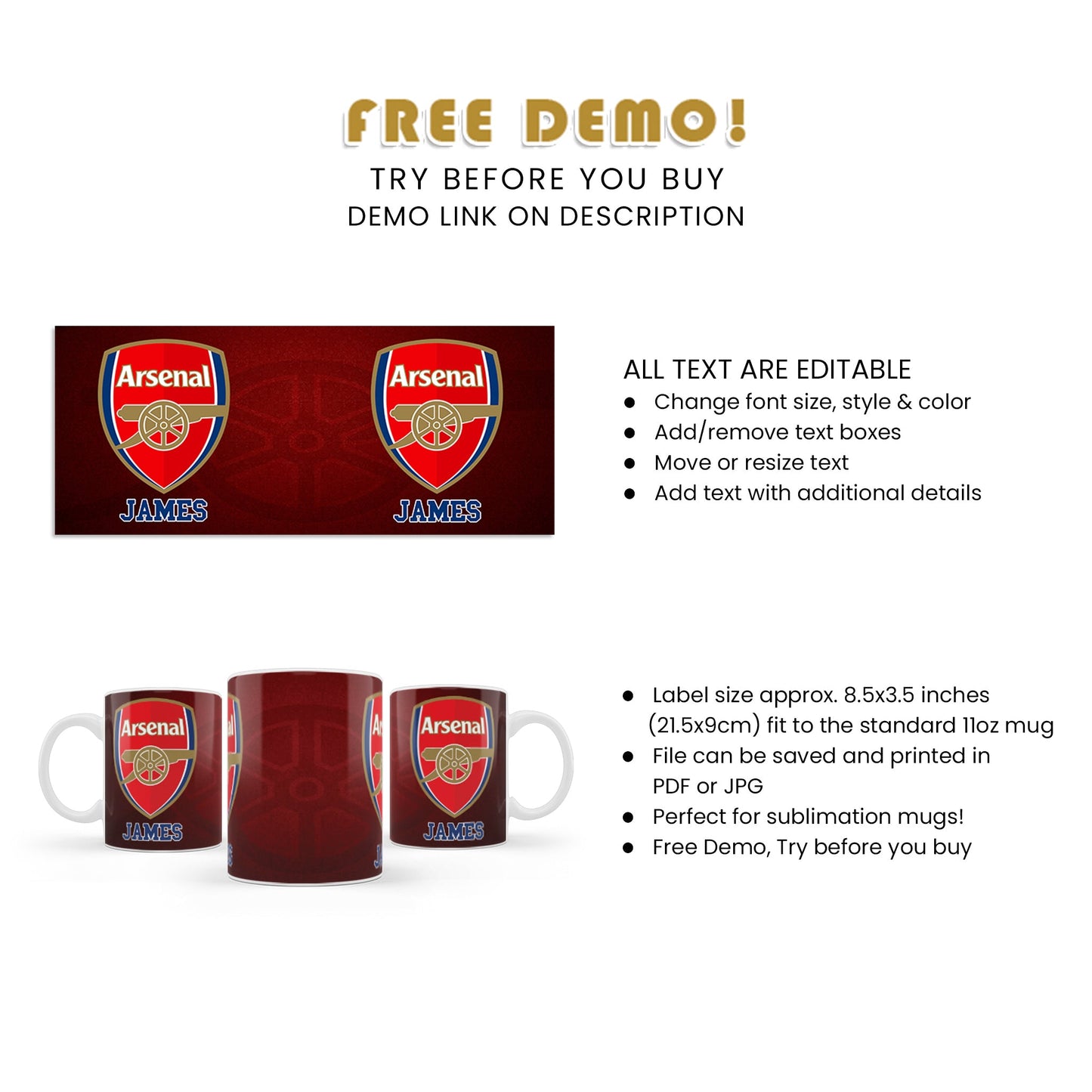 Arsenal Sublimation Mug - Sip Your Favorite Beverage in Style