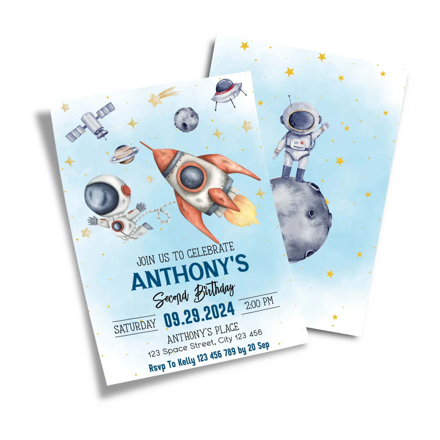 Astronaut Personalized Birthday Card Invitations for special celebrations 