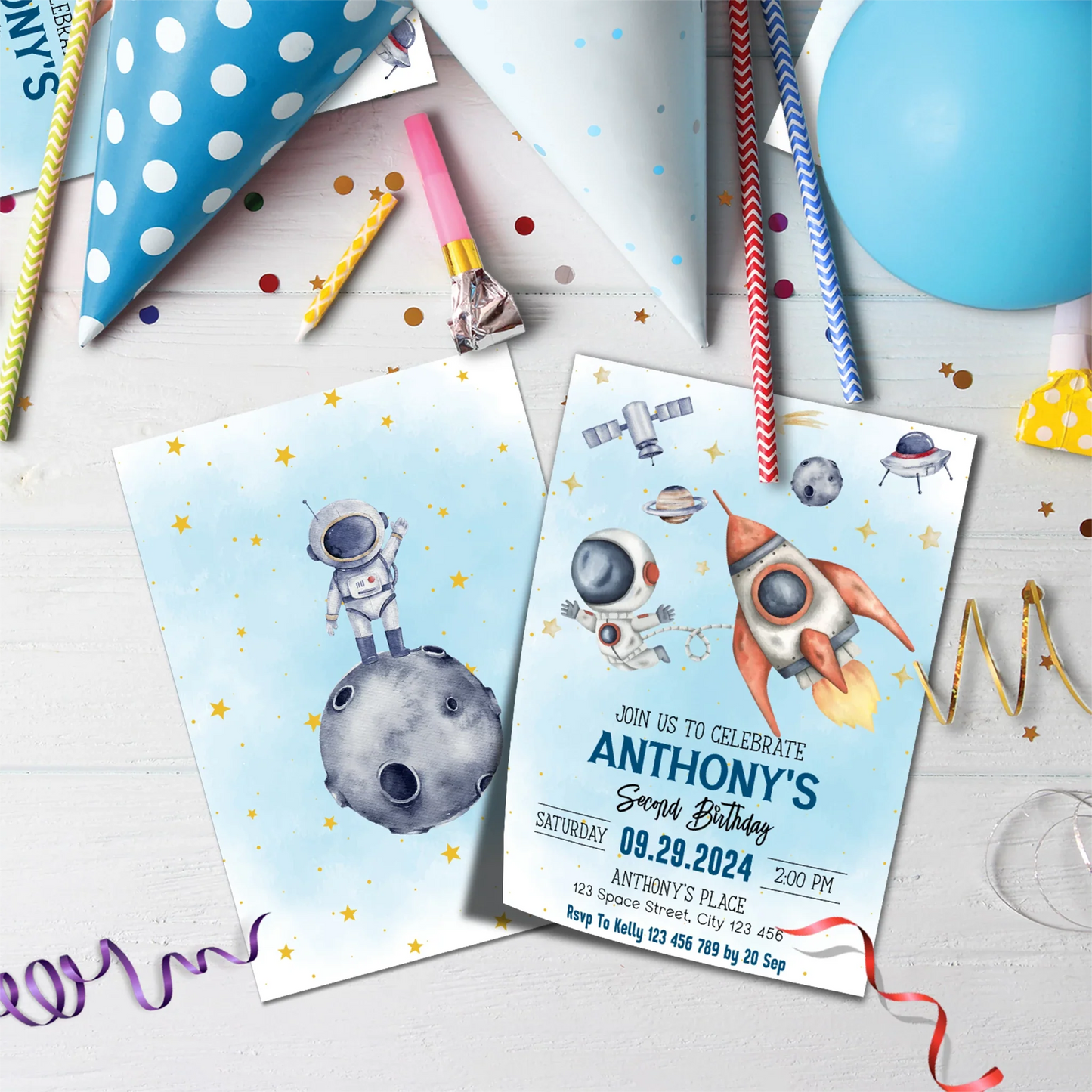 Astronaut Birthday Decorations, Outer Space Party Supplies, Space Themed, Astronaut Digital Template, Editable Astronaut Image SVG PNG