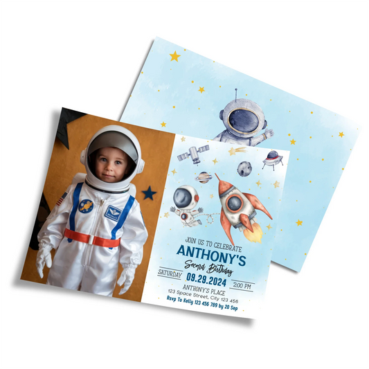 Astronaut Personalized Photo Card Invitations to capture memories 