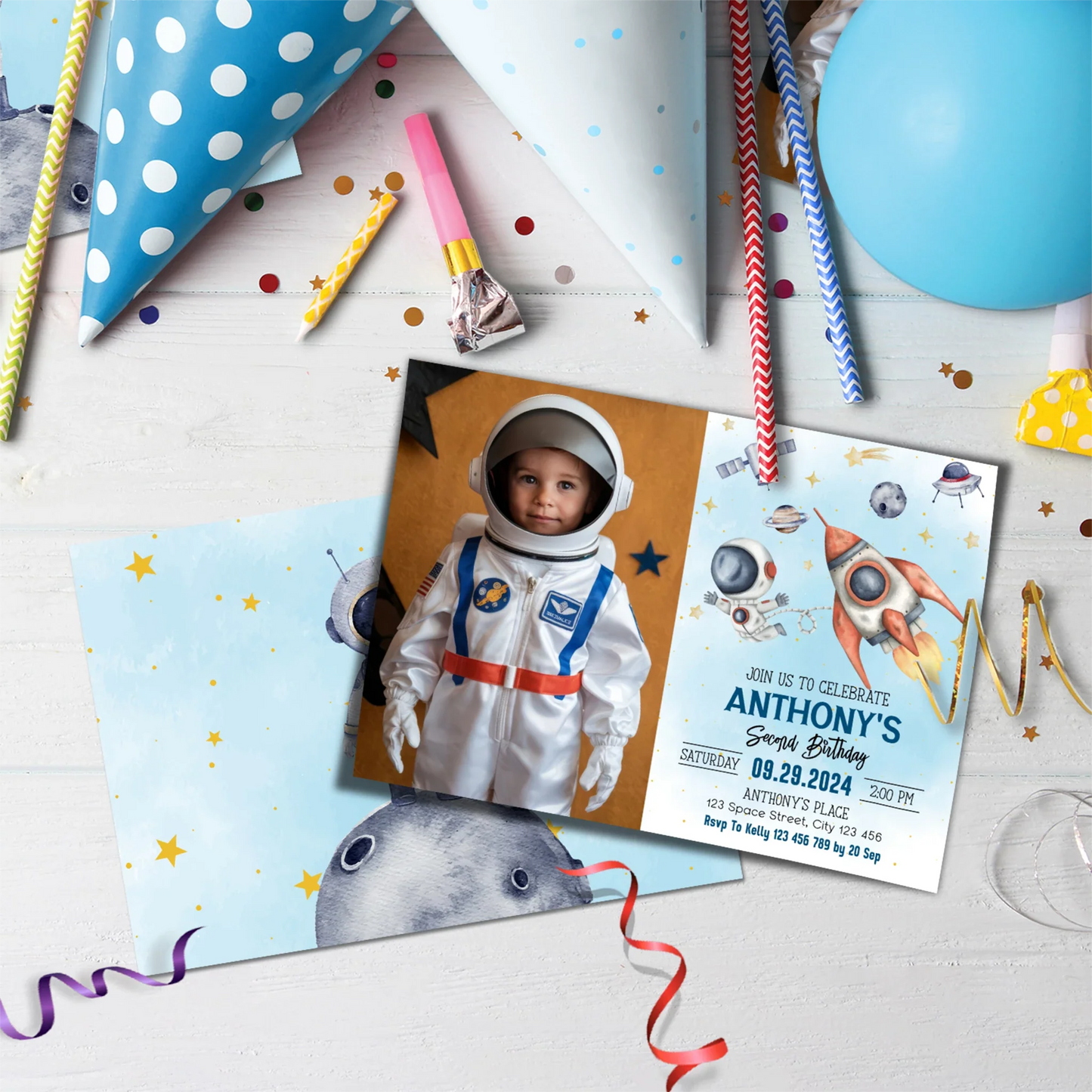 Astronaut Birthday Decorations, Outer Space Party Supplies, Space Themed, Astronaut Digital Template, Editable Astronaut Image SVG PNG