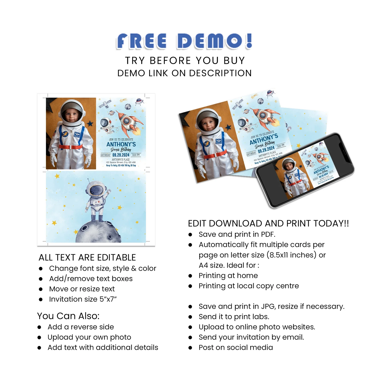 Astronaut Personalized Photo Card Invitations