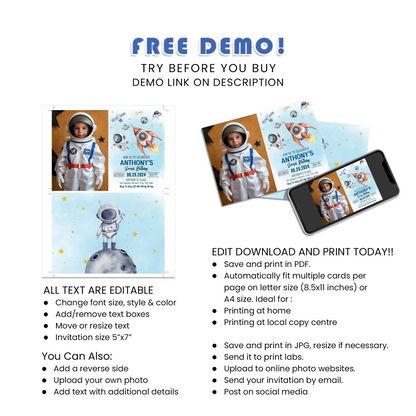 Astronaut Personalized Photo Card Invitations