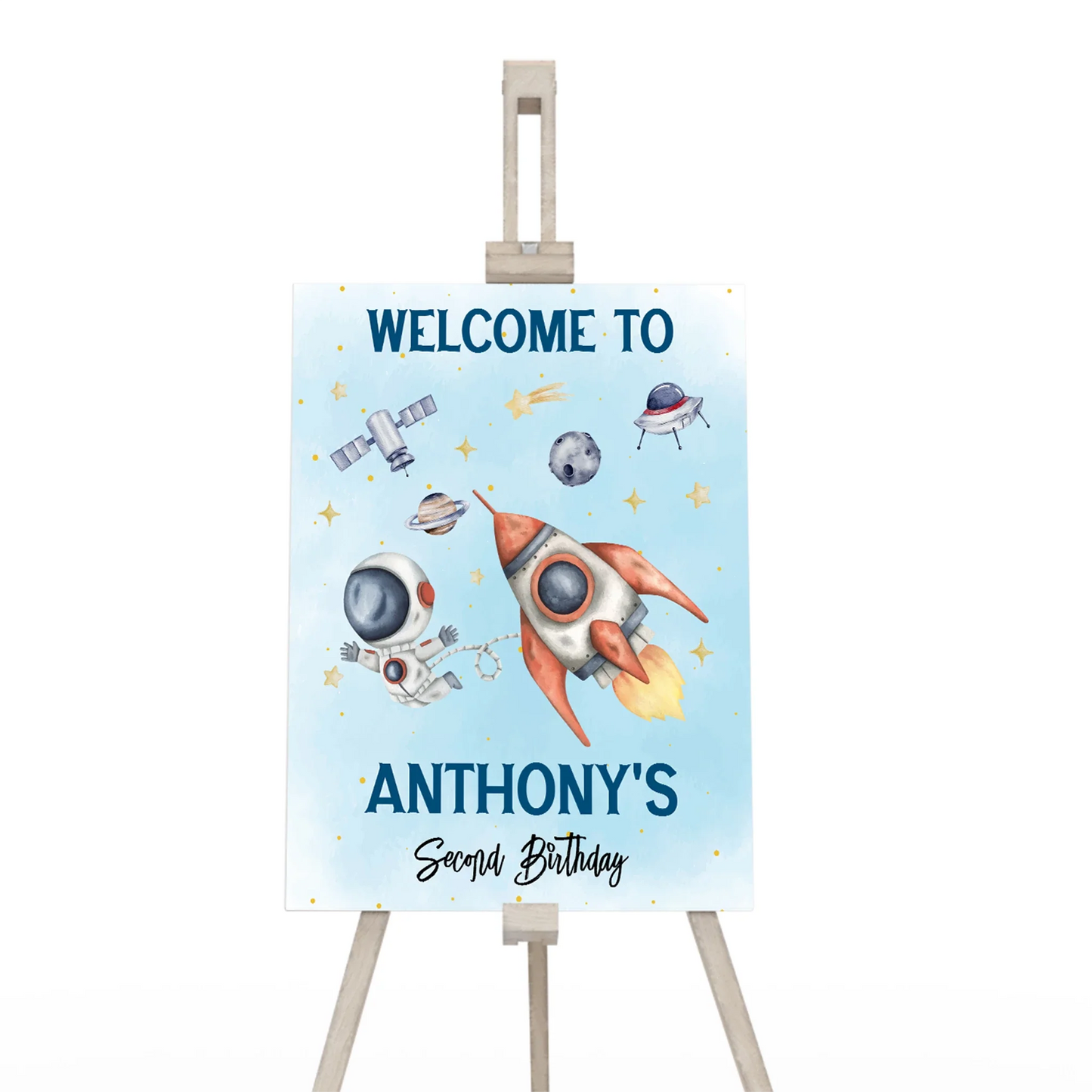 Astronaut Welcome Sign to greet guests at space-themed parties 