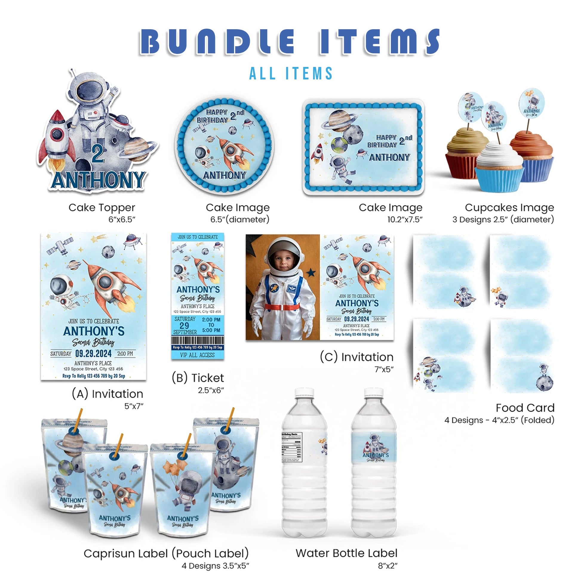 Astronaut Personalized Digital Template Party Pack