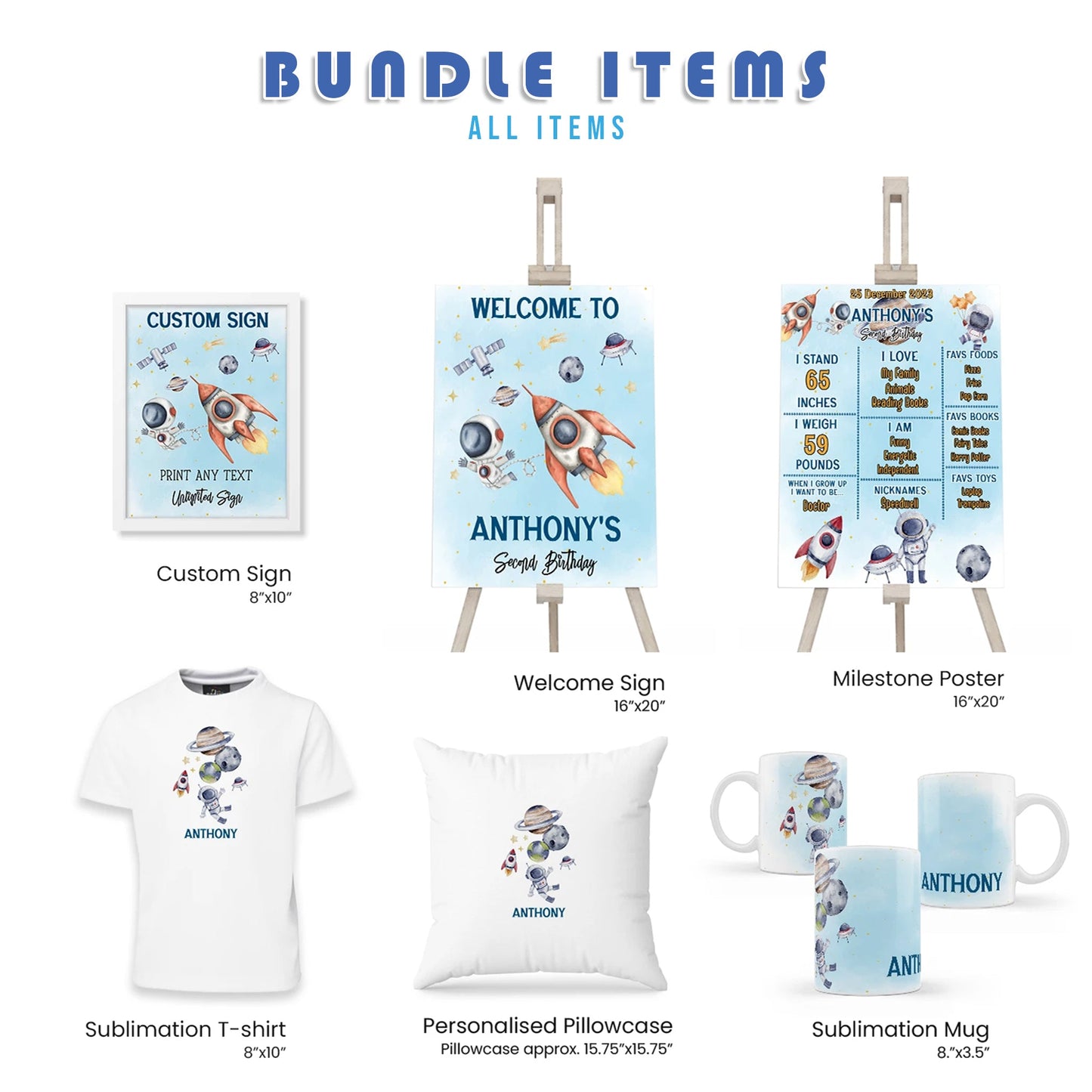 Astronaut Personalized Digital Template Party Pack Bundle