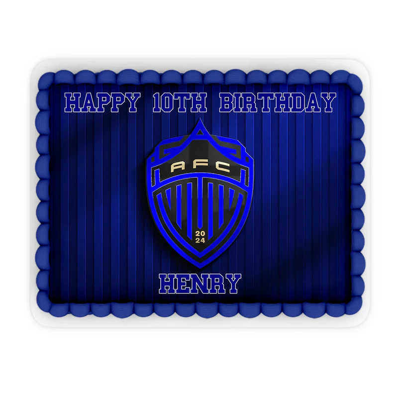 Auckland FC edible sheet cake topper with bold team colors and personalized name flat layout