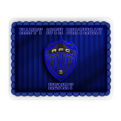 Auckland FC edible sheet cake topper with bold team colors and personalized name flat layout