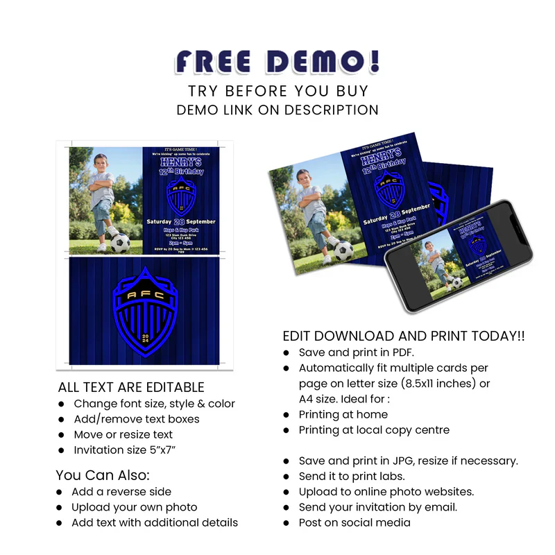 Auckland FC Photo Card Invitations Personalized Party Stationery