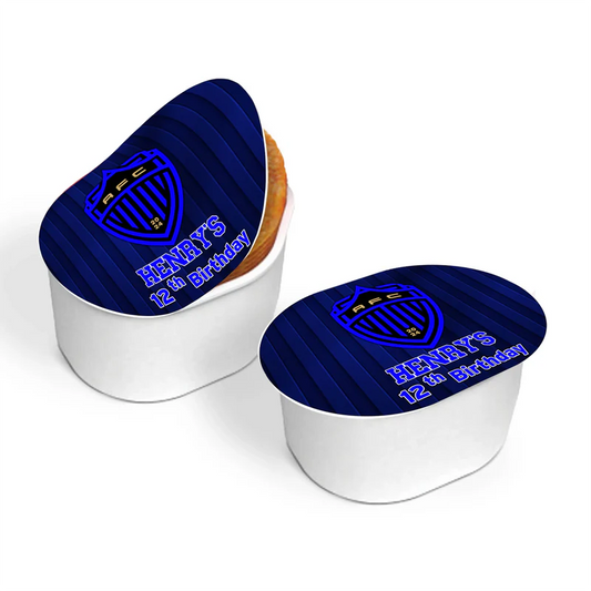 Auckland FC mini Pringles label with green blue wrap on party-sized chip container
