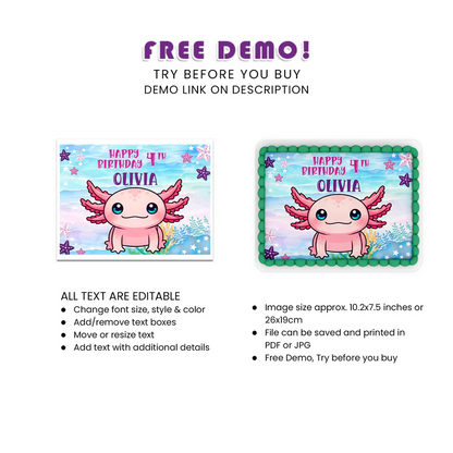 Axolotl Cake Topper Icing Sheet Images Personalized Decor