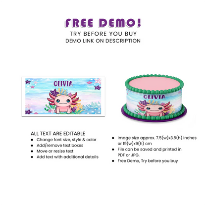 Axolotl Cake Strips Image Personalized Party Decor