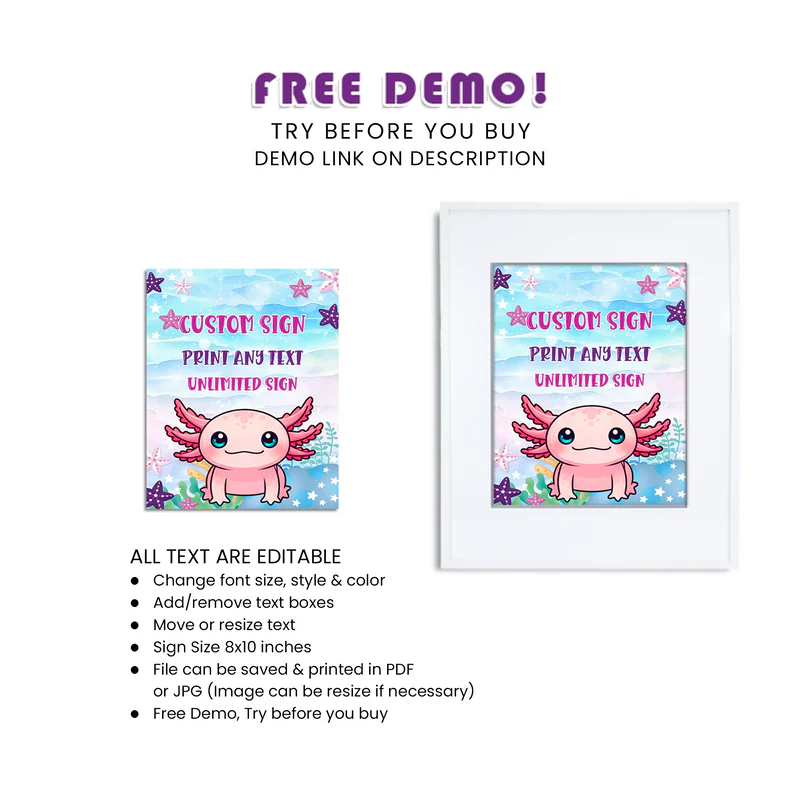 Axolotl Custom Sign Personalized Birthday Party Decoration