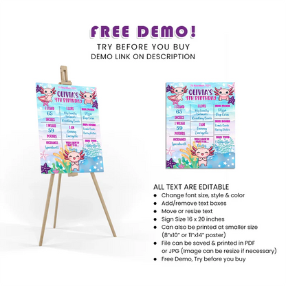 Axolotl Milestone Poster Personalized Birthday Keepsake