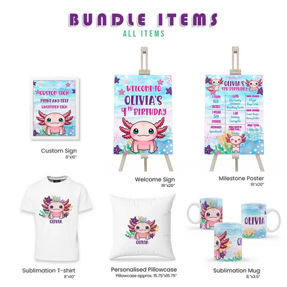 Axolotl Party Pack Bundle Personalized Digital Template