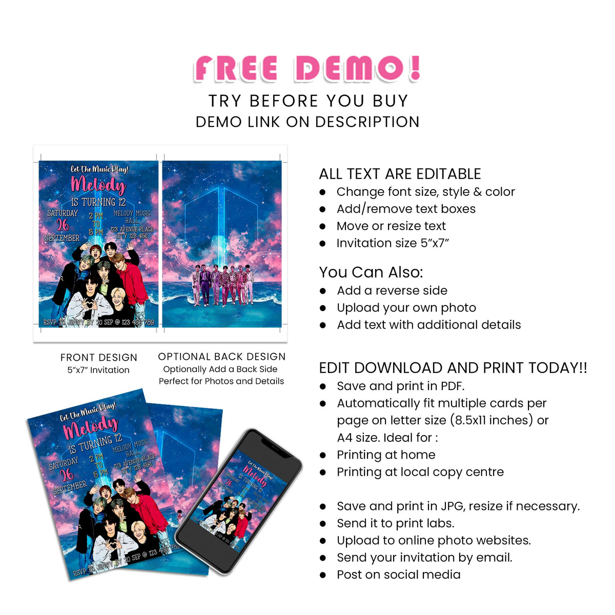 Bts Invitations Sample Make Your Party Invitations Unique with BTS - Bangtan Boys Personalize ...