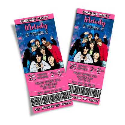 BTS themed personalized birthday ticket invitations