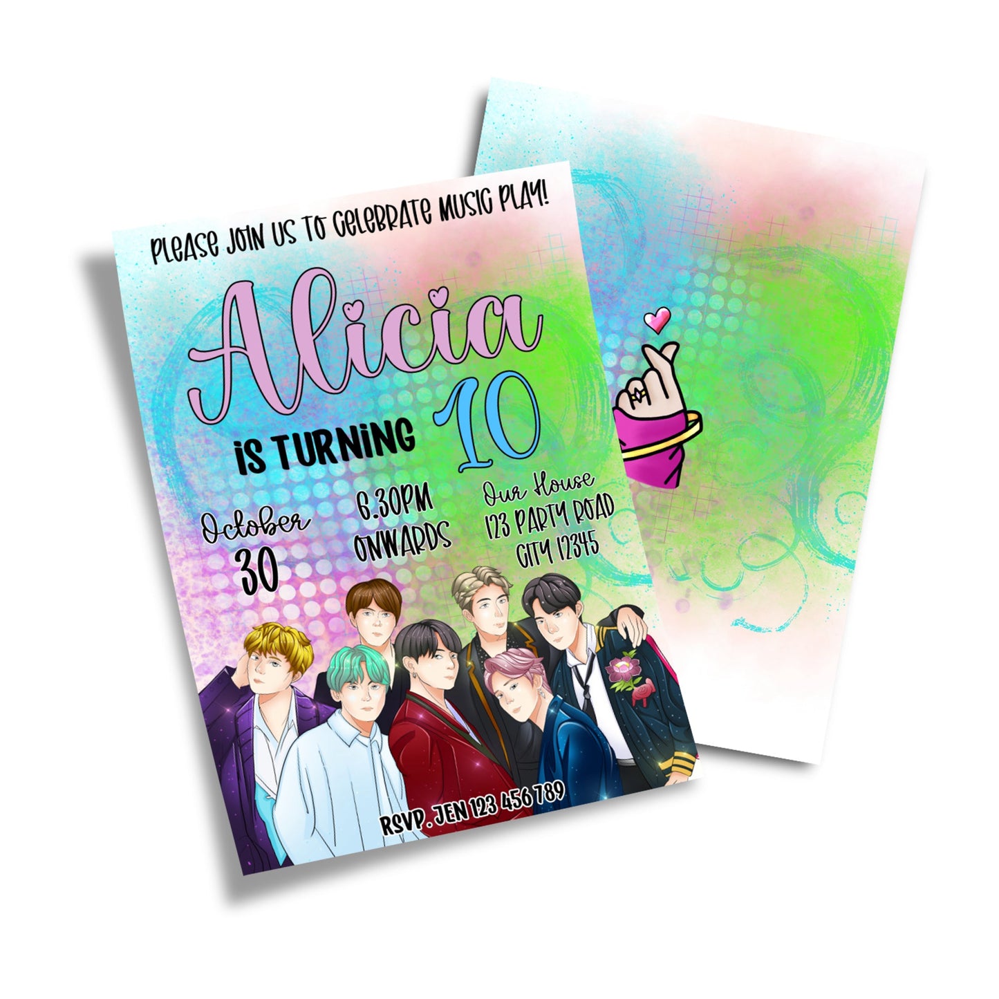 BTS themed personalized birthday card invitations