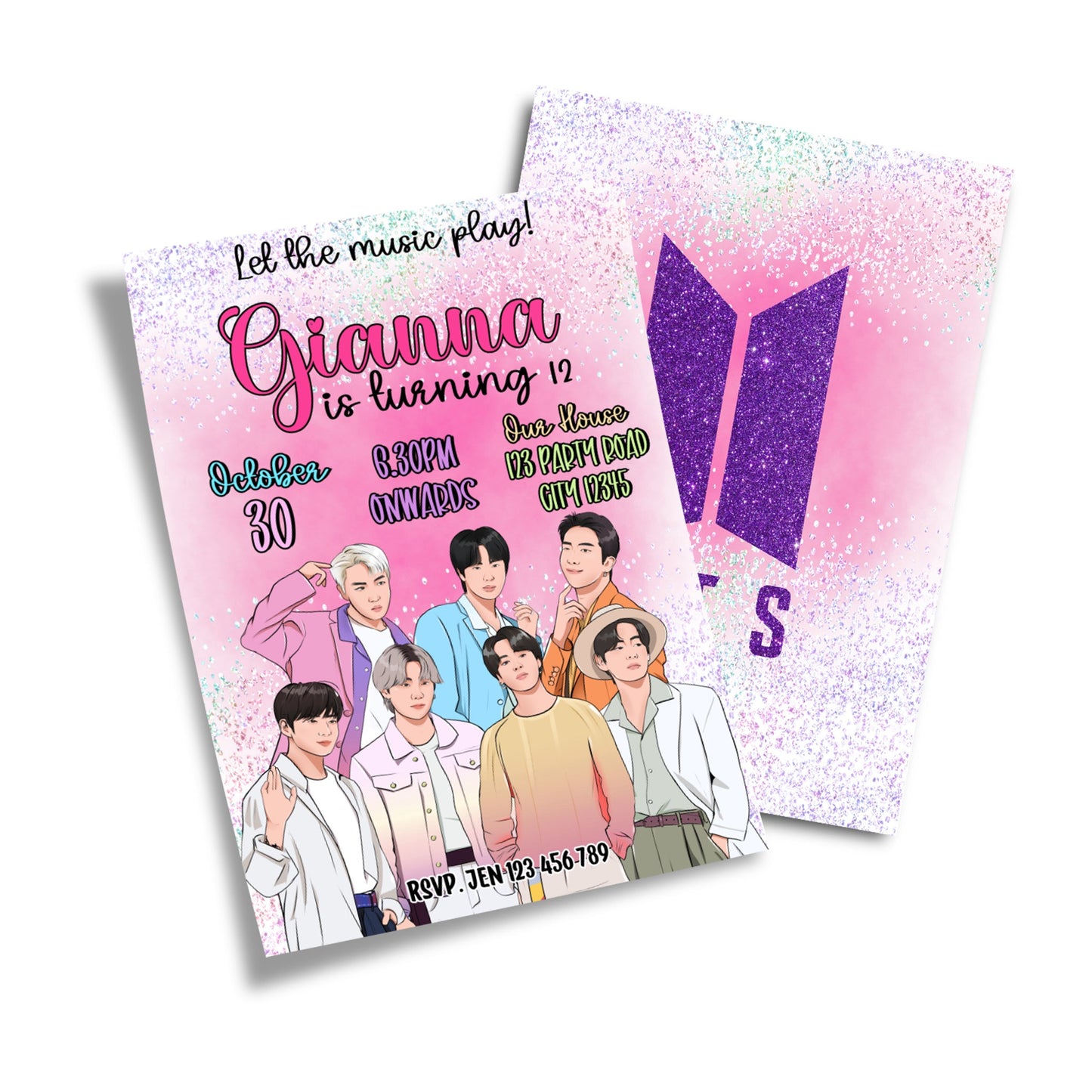 BTS themed personalized birthday card invitations