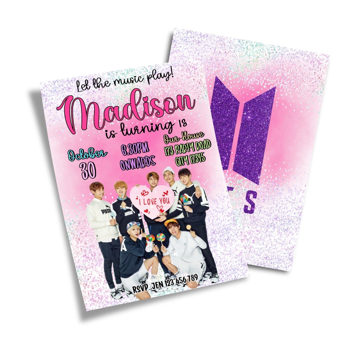 BTS themed personalized birthday card invitations