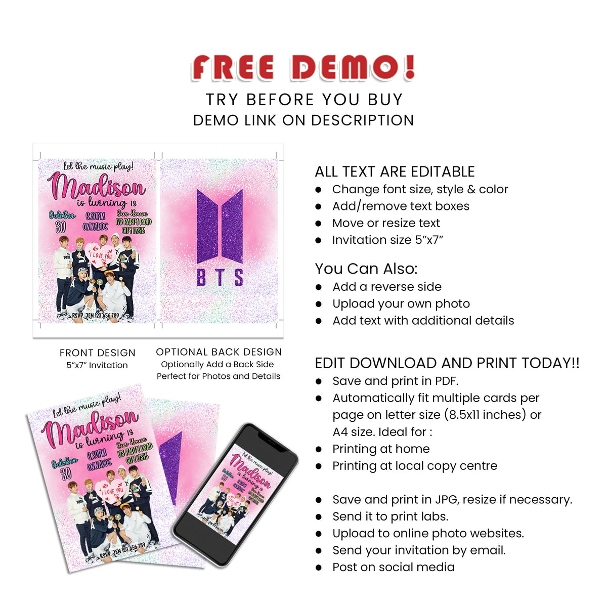 Bts Invitations Sample Make Your Party Invitations Unique with BTS - Bangtan Boys Personalize ...