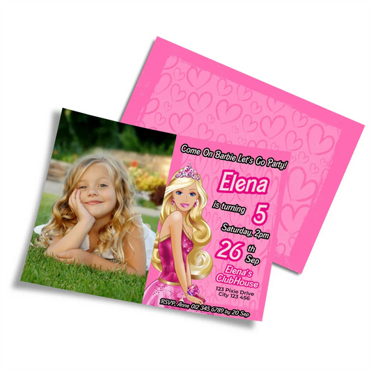 Barbie Personalized Photo Card Invitations with child's photo