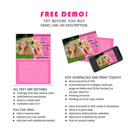 Barbie Personalized Photo Card Invitations