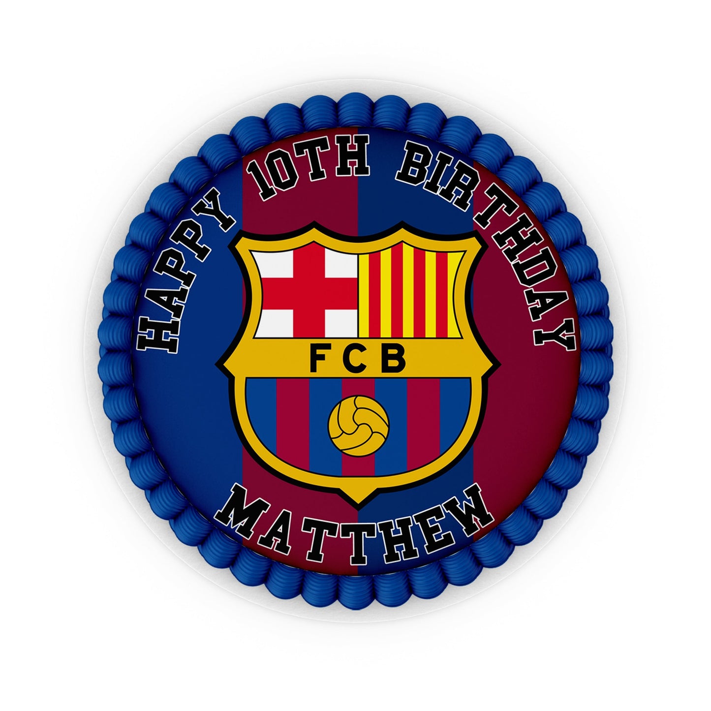 Round-shaped FC Barcelona personalized cake images