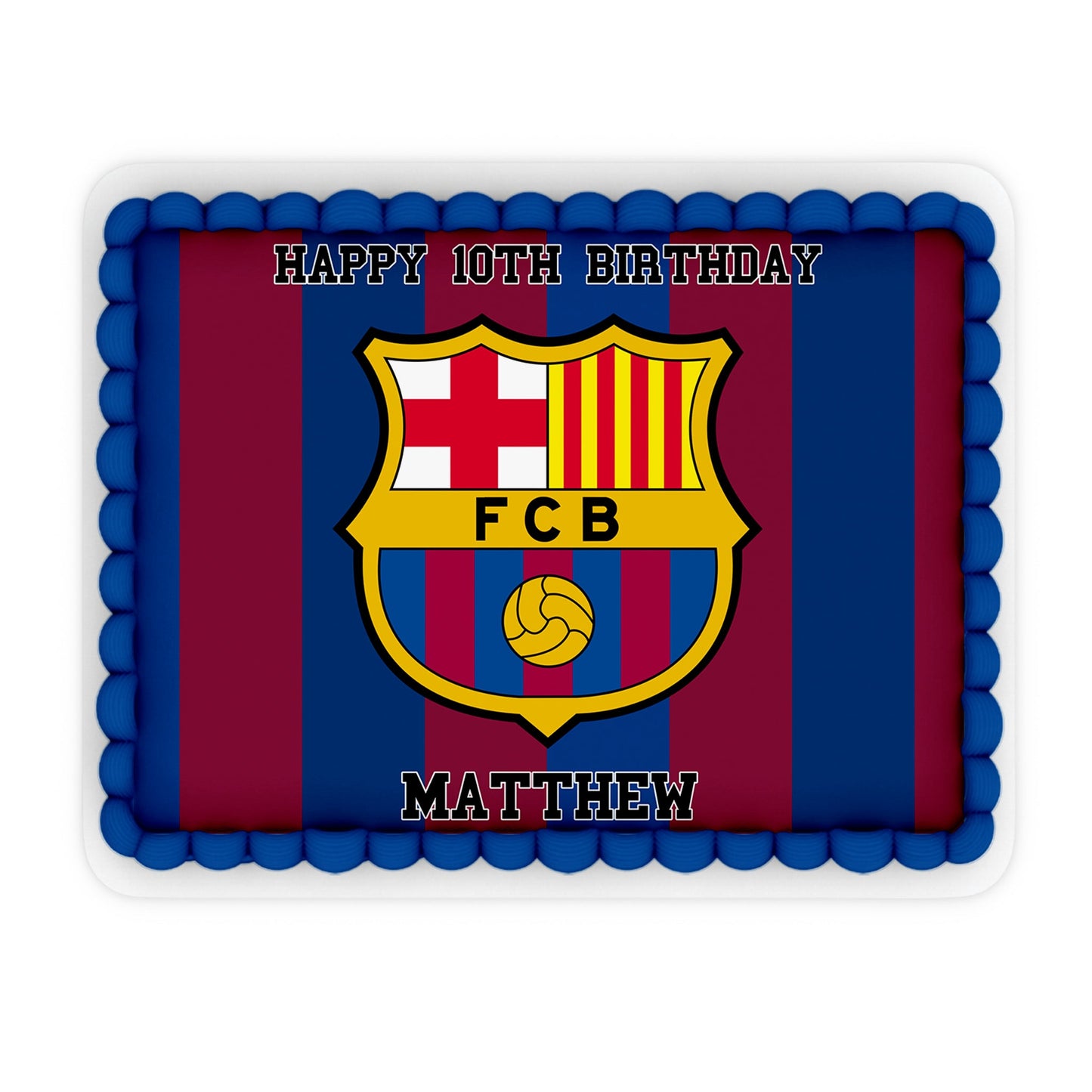 Rectangle-shaped FC Barcelona personalized cake images