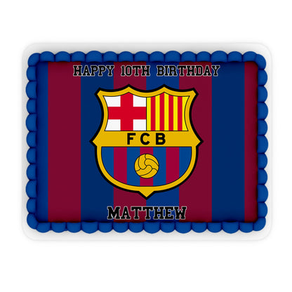 Rectangle-shaped FC Barcelona personalized cake images