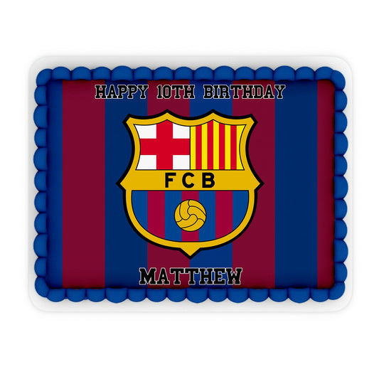 Rectangle-shaped FC Barcelona personalized cake images