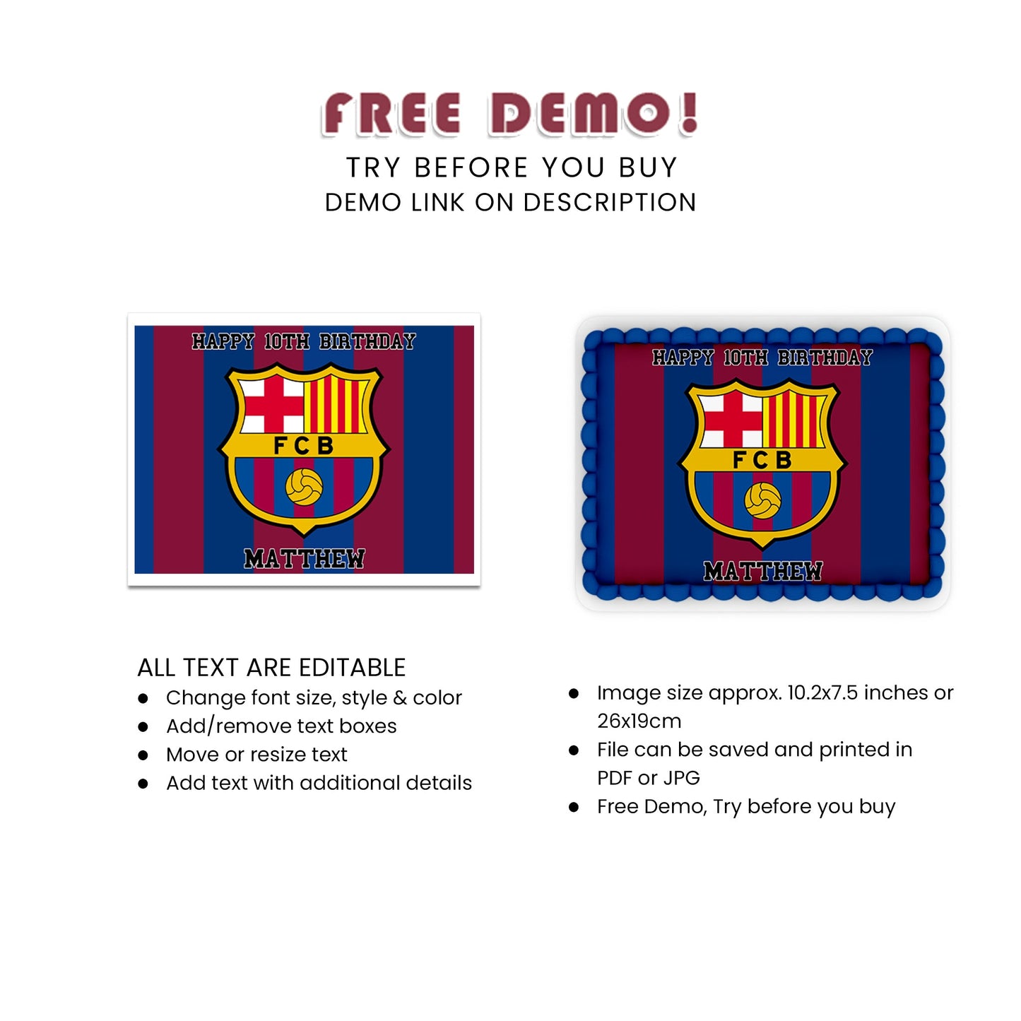 Rectangle FC Barcelona Personalized Cake Images - Make Your Event Memorable