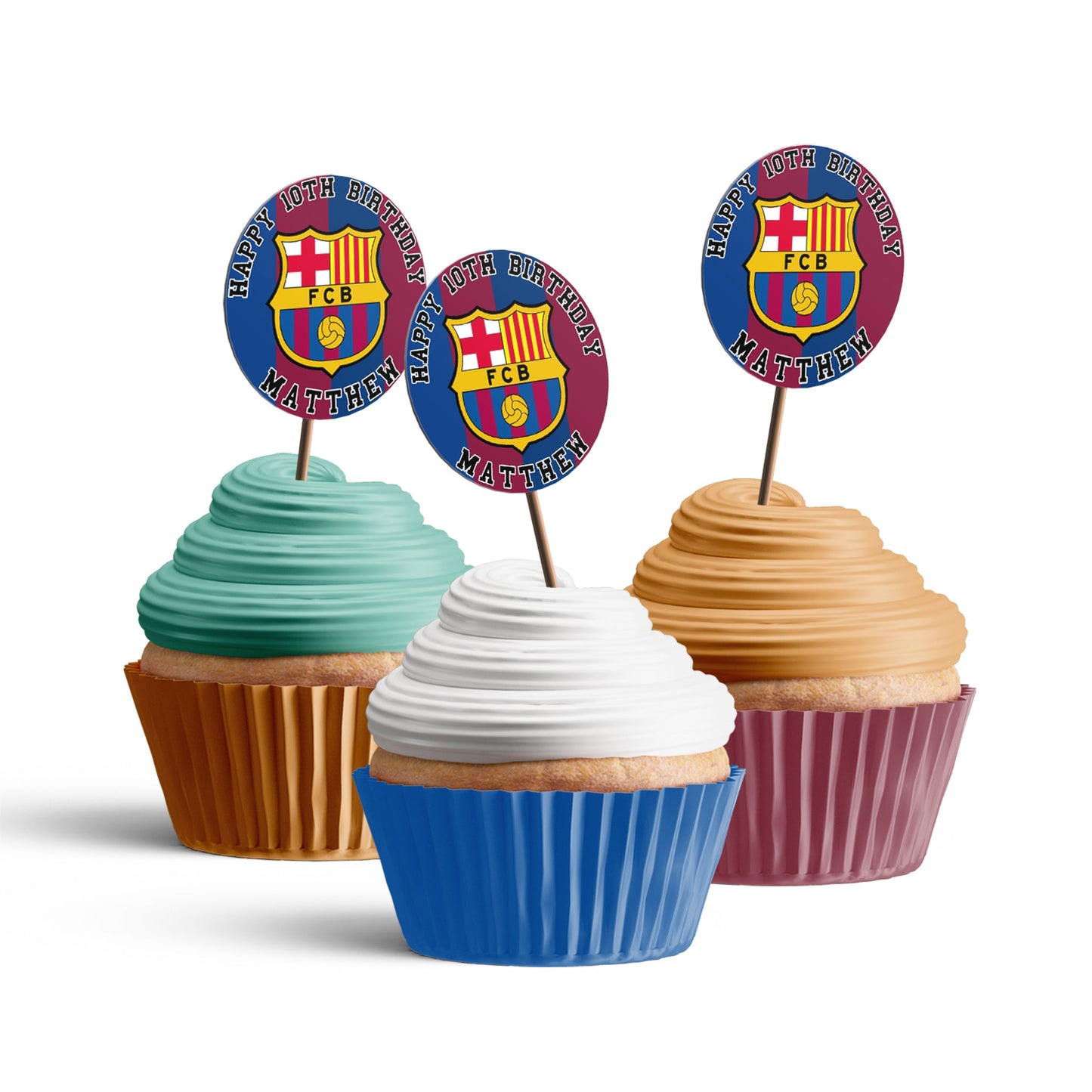 FC Barcelona themed personalized cupcakes toppers