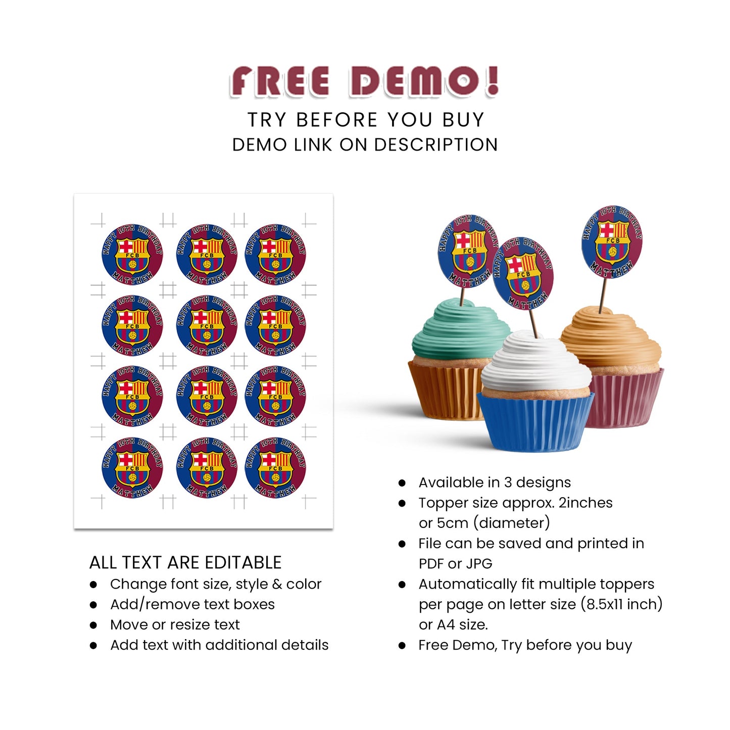 FC Barcelona Personalized Cupcakes Toppers - A Sweet Addition to Your Party