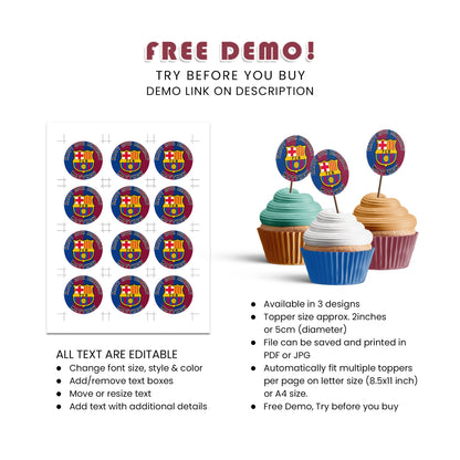 FC Barcelona Personalized Cupcakes Toppers - A Sweet Addition to Your Party