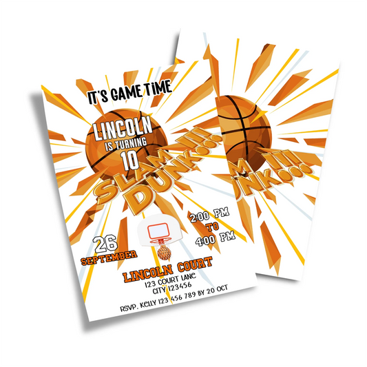 Basketball personalized birthday card invitations featuring custom designs for inviting guests to celebrations